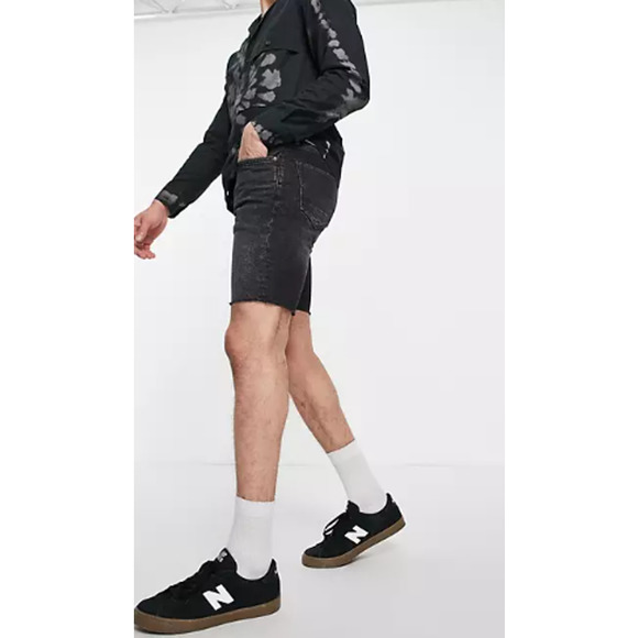 NEW ALLSAINTS Switch Denim Shorts Men's Size 33 Washed Black Raw Hem Slim Fit - Picture 3 of 11